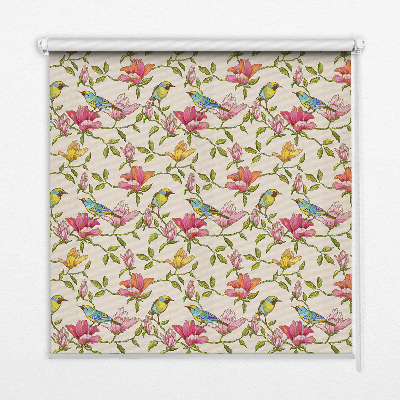 Roller blind for window Birds on flowers