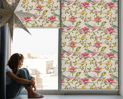 Roller blind for window Birds on flowers