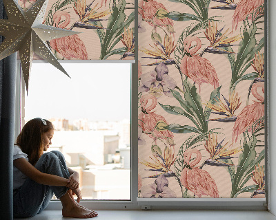 Roller blind for window Flamingos and flowers