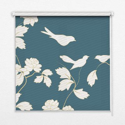 Window blind White birds on white flowers