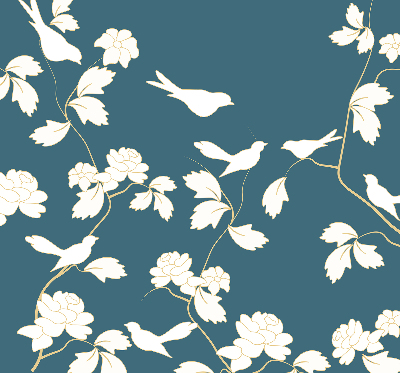 Window blind White birds on white flowers