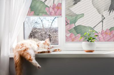 Kitchen roller blind Cranes in lilies