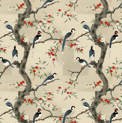 Roller blind for window Birds on a tree