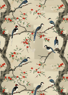 Roller blind for window Birds on a tree