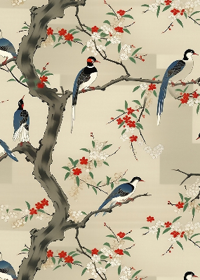Roller blind for window Birds on a tree