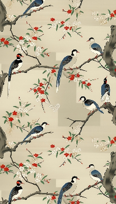 Roller blind for window Birds on a tree