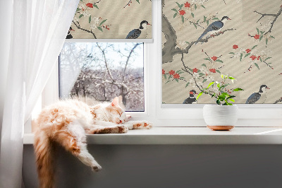 Roller blind for window Birds on a tree