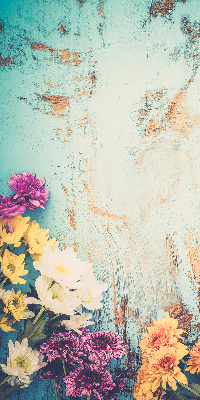 Window blind Flowers on a blue background