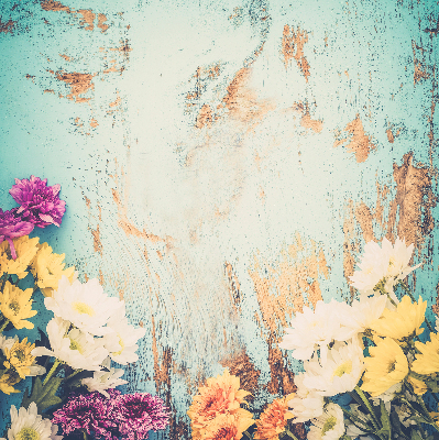 Window blind Flowers on a blue background