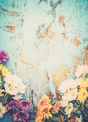 Window blind Flowers on a blue background