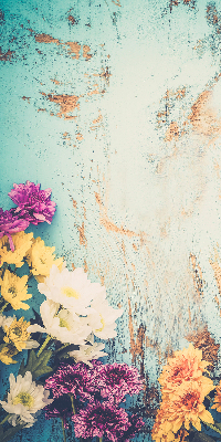 Window blind Flowers on a blue background