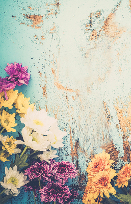 Window blind Flowers on a blue background