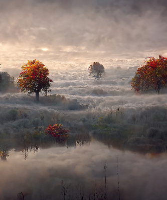 Roller blind for window Trees in the fog