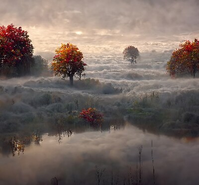 Roller blind for window Trees in the fog