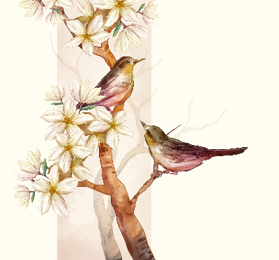 Daylight roller blind Birds on a tree with flowers