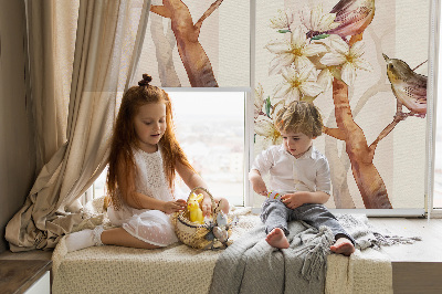 Daylight roller blind Birds on a tree with flowers