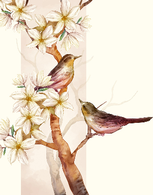 Daylight roller blind Birds on a tree with flowers