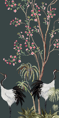 Kitchen roller blind Birds with a rose bush