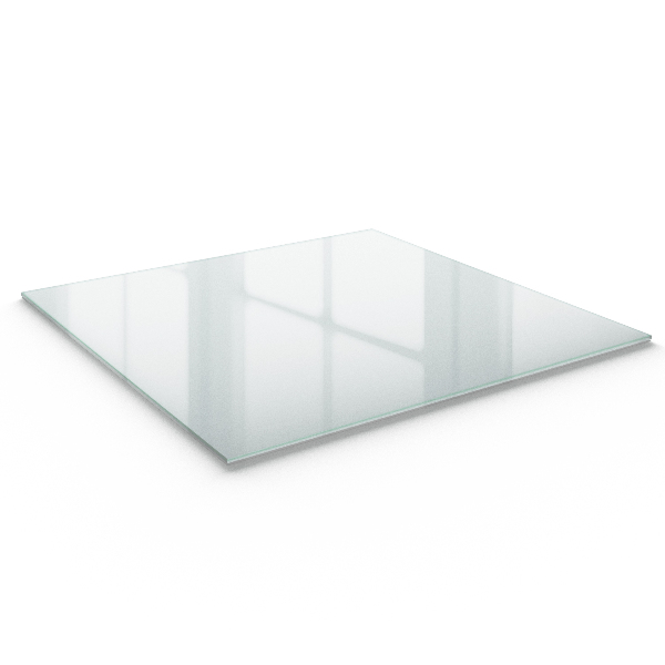 Glass square table with semi‑transparent top