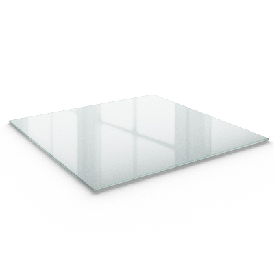 Glass square table with semi‑transparent top