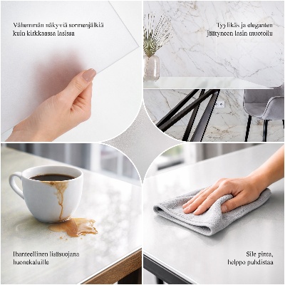 Glass square table with semi‑transparent top