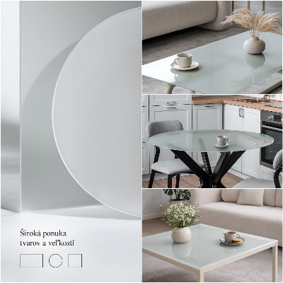 Glass square table with semi‑transparent top