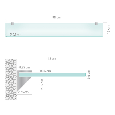 Tempered semi-transparent glass shelf for bathroom