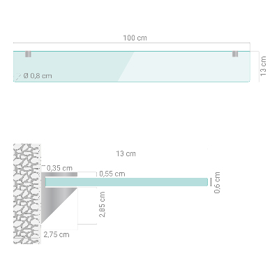Tempered semi-transparent glass shelf for bathroom