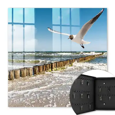 Key cabinet Sea space with a seagull on the beach