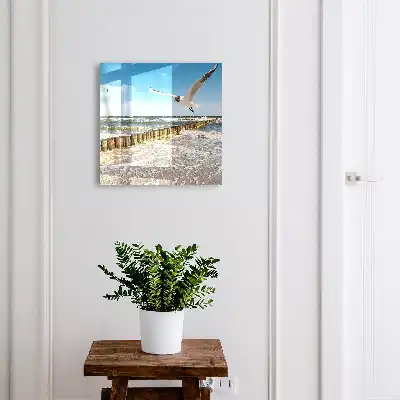 Key cabinet Sea space with a seagull on the beach