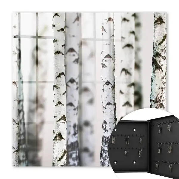 Wall mounted key box Birch trunks as a background