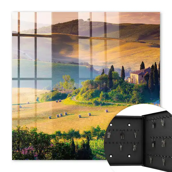 Wall mounted key box Tuscan idyll with a house on a hill