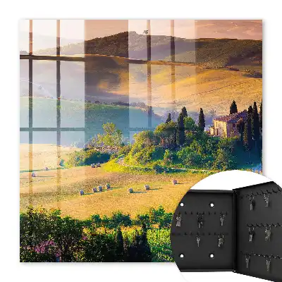 Wall mounted key box Tuscan idyll with a house on a hill