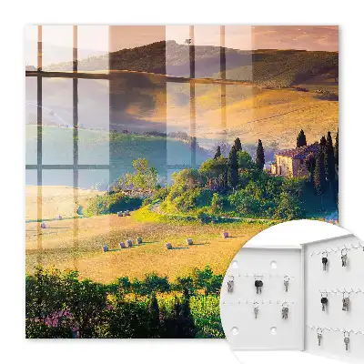 Wall mounted key box Tuscan idyll with a house on a hill