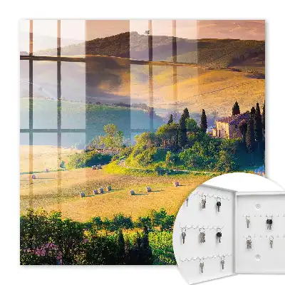 Wall mounted key box Tuscan idyll with a house on a hill