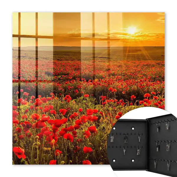 Wall mounted key cabinet Poppy fields at sunset