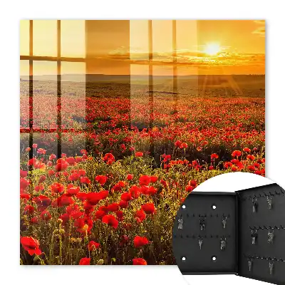 Wall mounted key cabinet Poppy fields at sunset