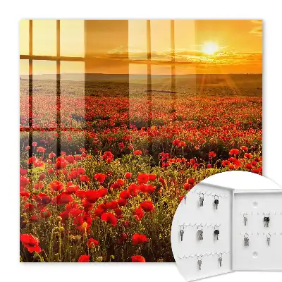 Wall mounted key cabinet Poppy fields at sunset