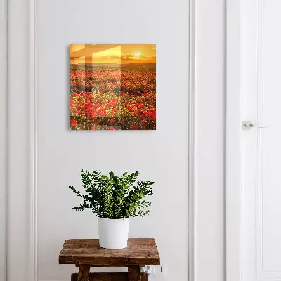 Wall mounted key cabinet Poppy fields at sunset