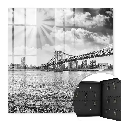 Key box for home City and bridge with sun rays