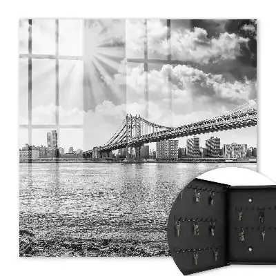 Key box for home City and bridge with sun rays