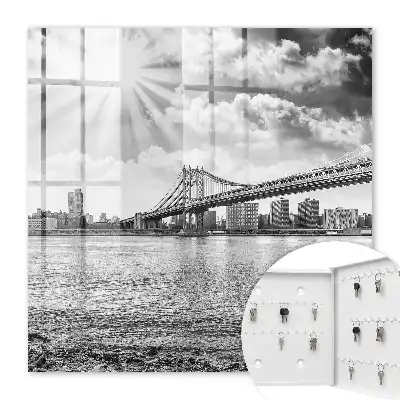 Key box for home City and bridge with sun rays