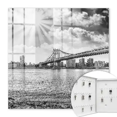 Key box for home City and bridge with sun rays