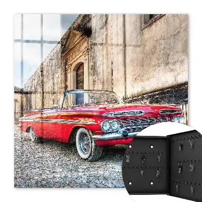 Decorative key box Retro car against the background of architecture