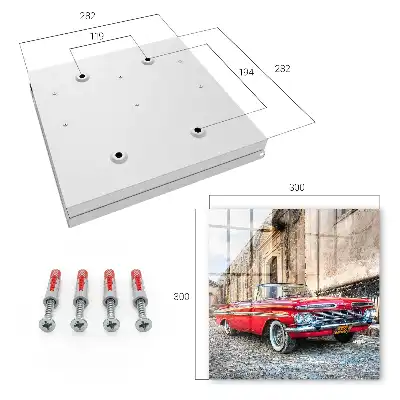 Decorative key box Retro car against the background of architecture