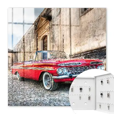 Decorative key box Retro car against the background of architecture