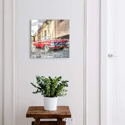 Decorative key box Retro car against the background of architecture