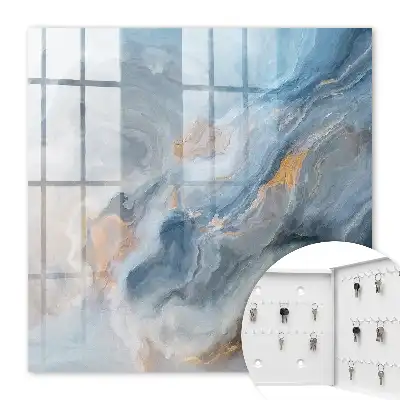 Wall mounted key cabinet Dreamy abstraction in blue and gray