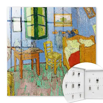 Wall mounted key box Cozy room with wooden furniture