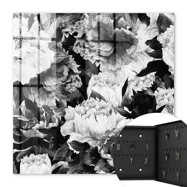 Decorative key box Black and white flowers full of harmony